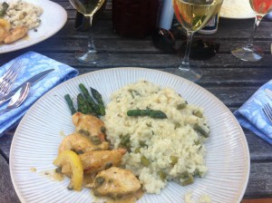 Clare's asparagus risotto with chicken. 